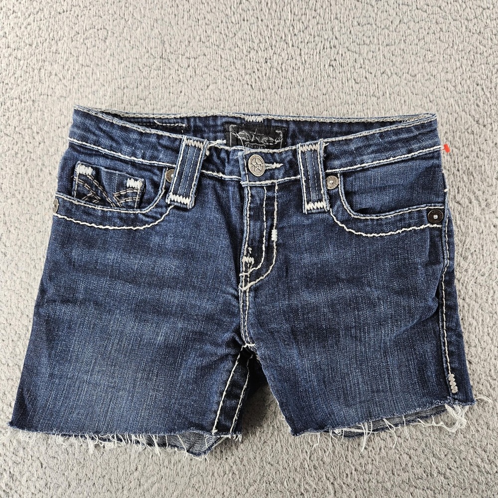 Big Star Shorts Womens 26 Blue Miki Distressed‎ Denim Frayed Embroidered Western